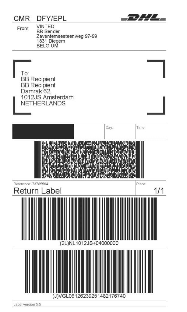 DHL Parcel label  to show the difference between DHL Express label and Parcel label